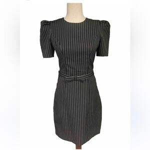 NWT EXPRESS Black & White Pinstripe Dress, Pleated Shoulder and Bow Belt - 8